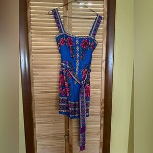 FARM Rio Blue romper with Pink Floral Accents